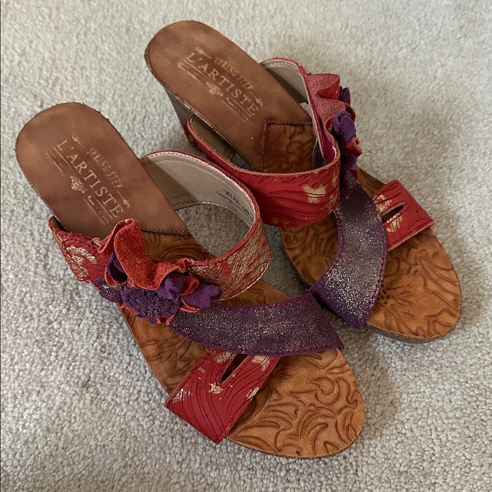 L’artiste Myah Floral Leather Heeled Sandal NWOT